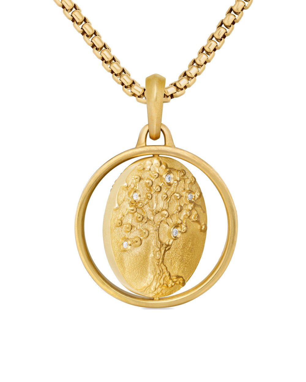Mens Life and Death Duality Amulet in 18K Yellow Gold with Diamonds, 24mm