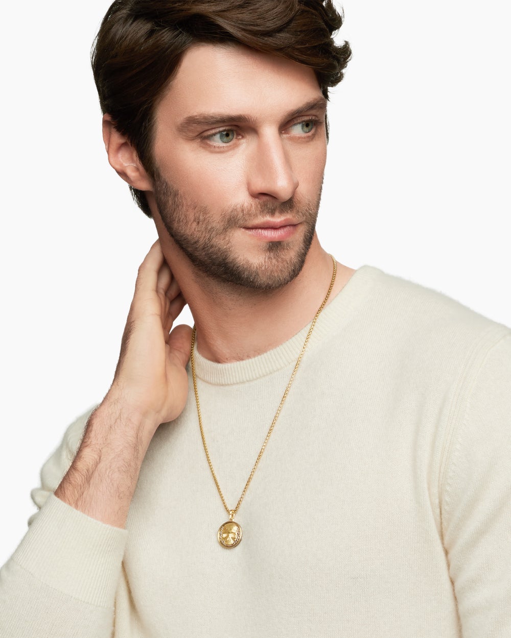 Mens Life and Death Duality Amulet in 18K Yellow Gold with Diamonds, 24mm