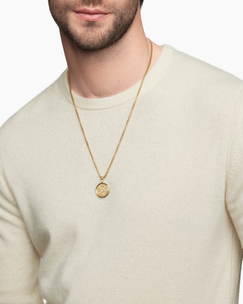 Mens Life and Death Duality Amulet in 18K Yellow Gold with Diamonds, 24mm