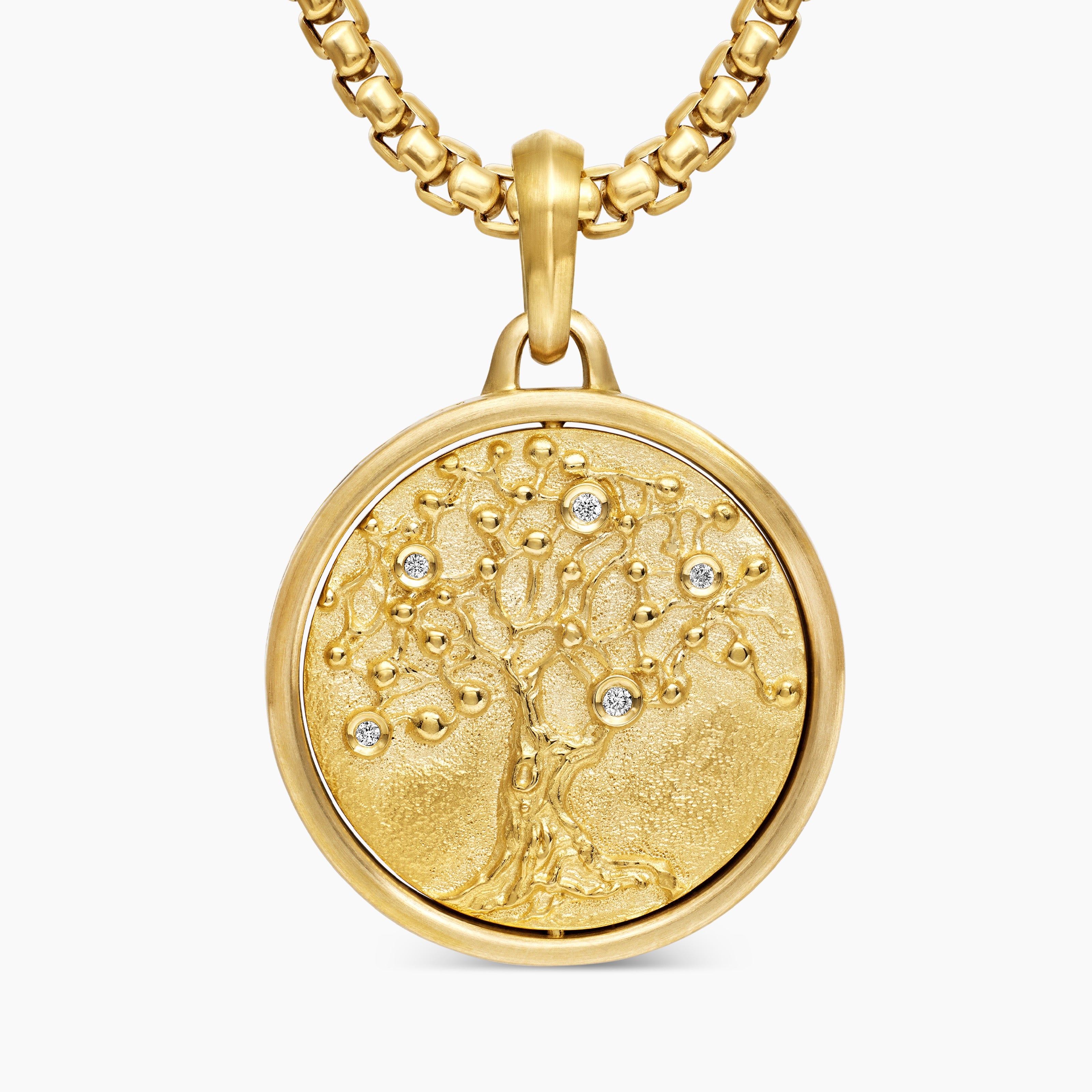 Mens Life and Death Duality Amulet in 18K Yellow Gold with Diamonds, 24mm