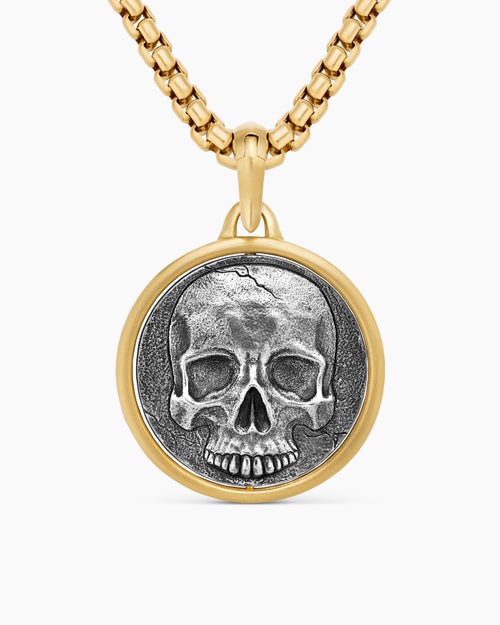 Mens Life and Death Duality Amulet in Sterling Silver with 18K Yellow Gold, 24mm