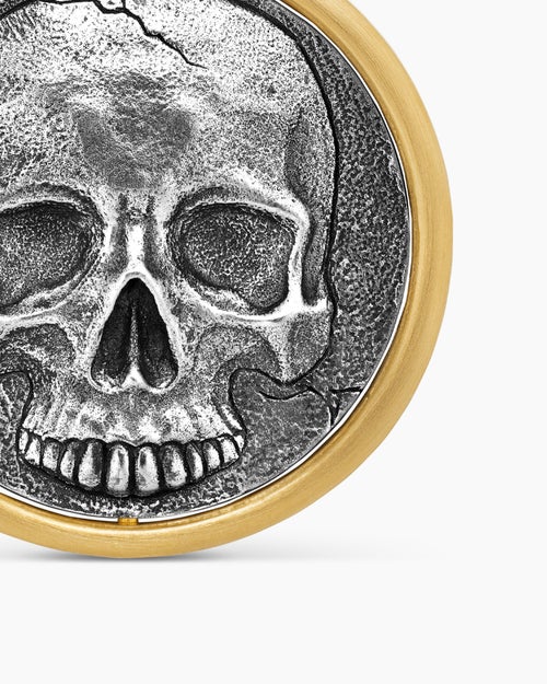 Mens Life and Death Duality Amulet in Sterling Silver with 18K Yellow Gold, 24mm