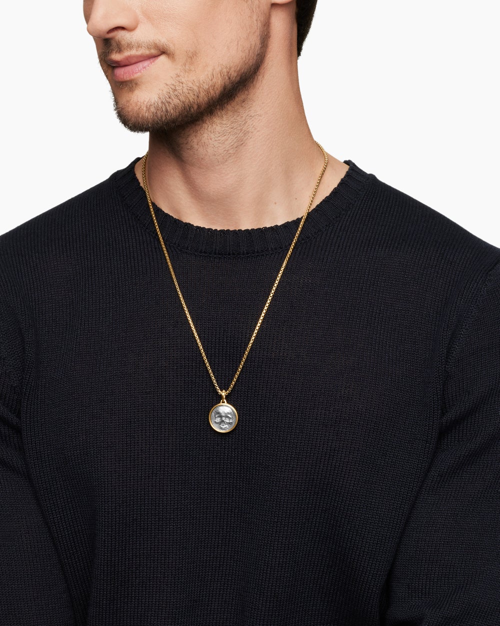 Amulette Duality Vie et Mort en argent sterling avec or jaune 18 carats, 24 mm hommes