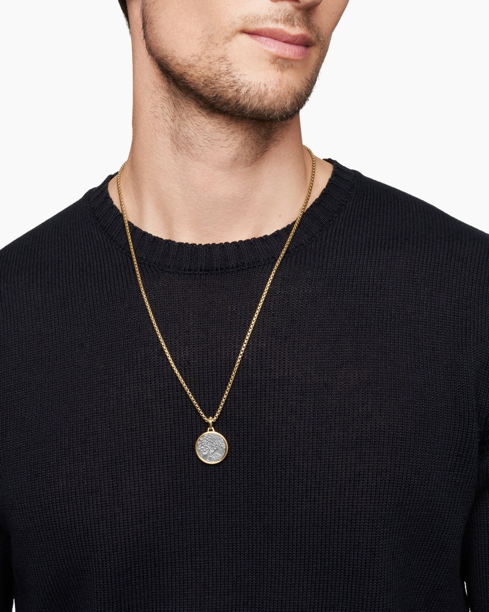 Amulette Duality Vie et Mort en argent sterling avec or jaune 18 carats, 24 mm hommes