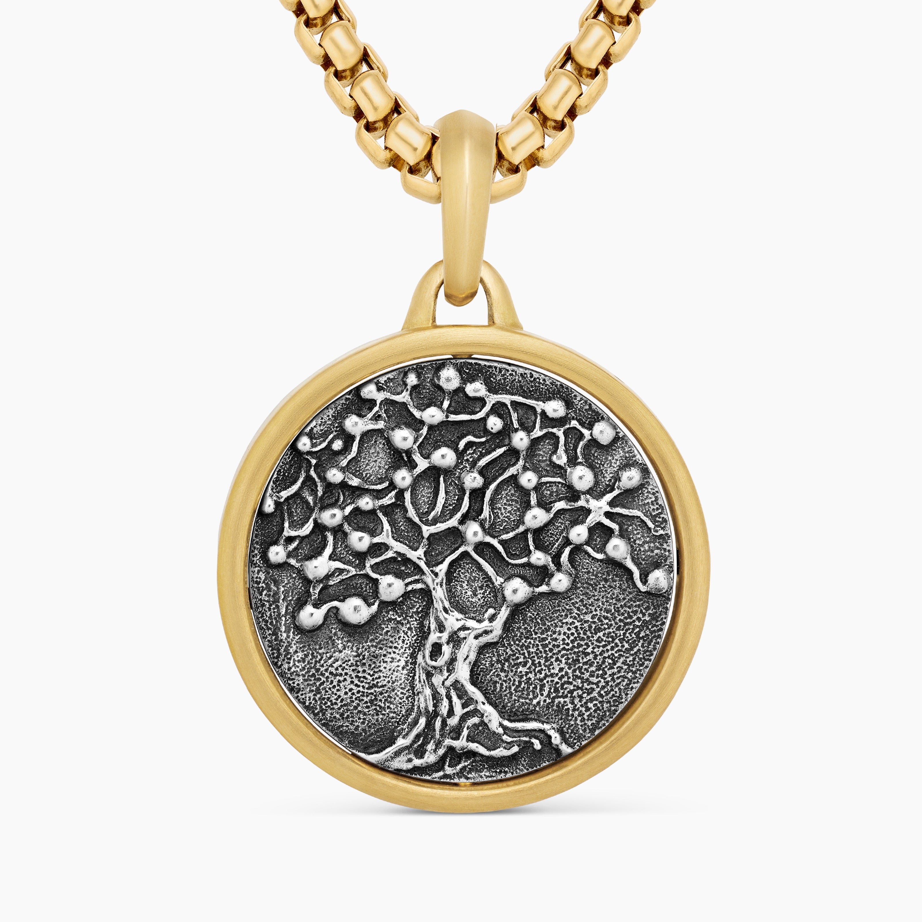 Mens Life and Death Duality Amulet in Sterling Silver with 18K Yellow Gold, 24mm