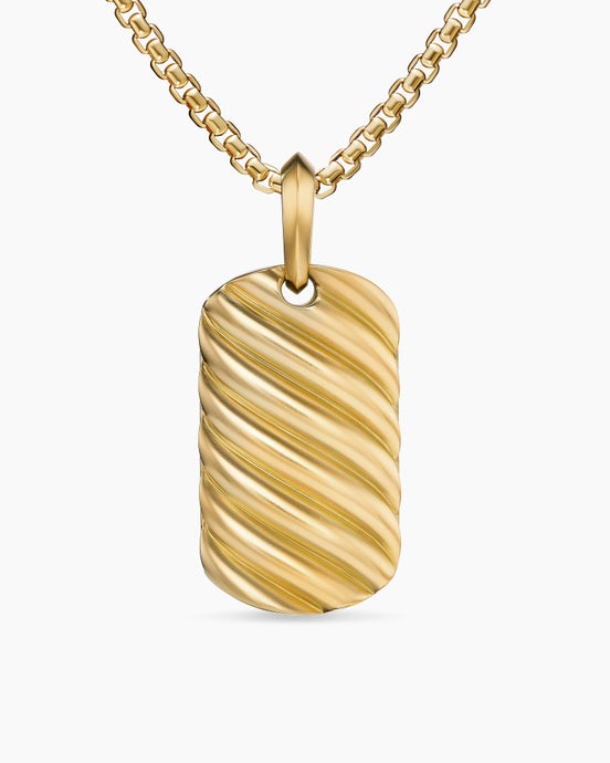 Sculpted Cable Tag in 18ct Yellow Gold, 27mm