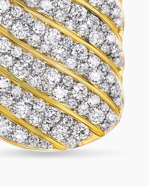 Mens Sculpted Cable Tag in 18K Yellow Gold with Diamonds, 27mm