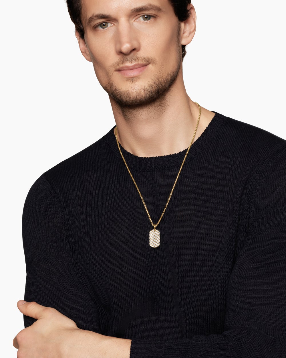 Médaille Sculpted Cable en or jaune 18 carats avec diamants, 27 mm homme