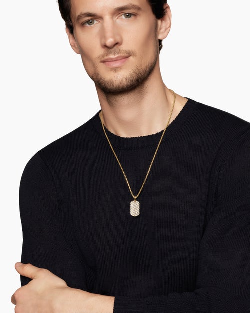 Mens Sculpted Cable Tag in 18ct Yellow Gold with Diamonds, 27mm