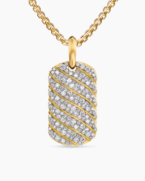 Mens Sculpted Cable Tag in 18ct Yellow Gold with Diamonds, 27mm