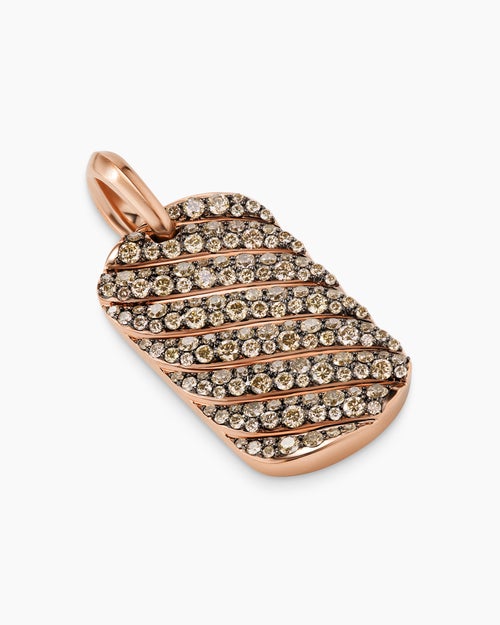 Mens Sculpted Cable Tag in 18K Rose Gold with Cognac Diamonds, 27mm