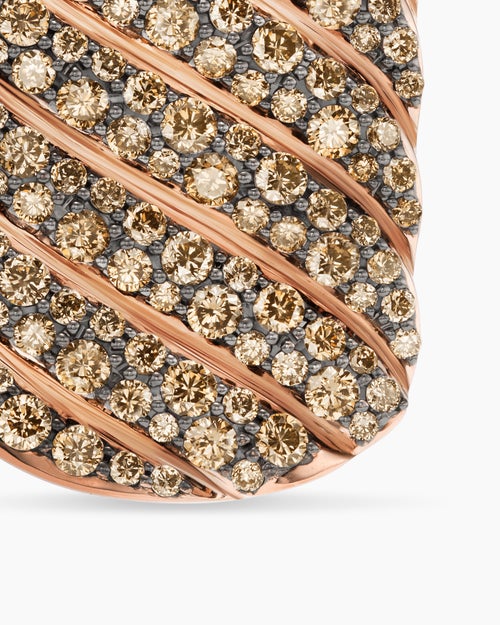 Mens Sculpted Cable Tag in 18K Rose Gold with Cognac Diamonds, 27mm
