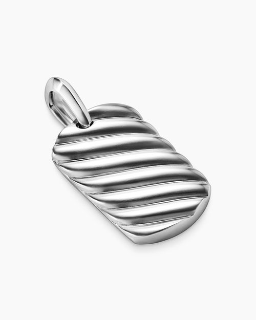 Mens Sculpted Cable Tag in 18K White Gold, 27mm