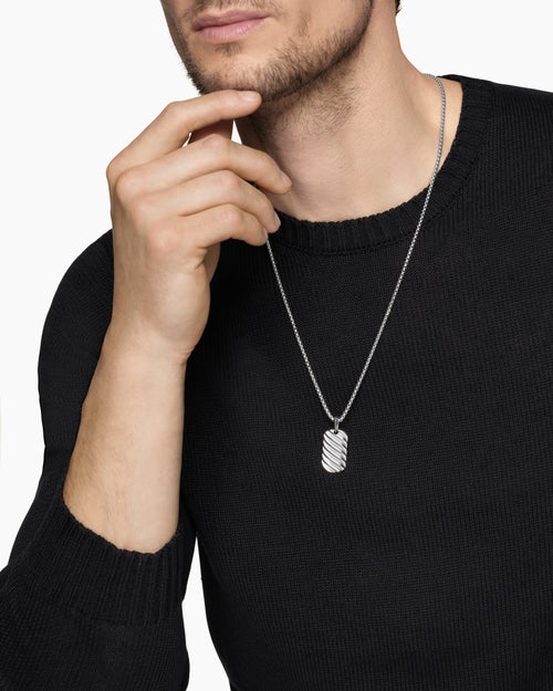 Mens Sculpted Cable Tag in 18K White Gold, 27mm