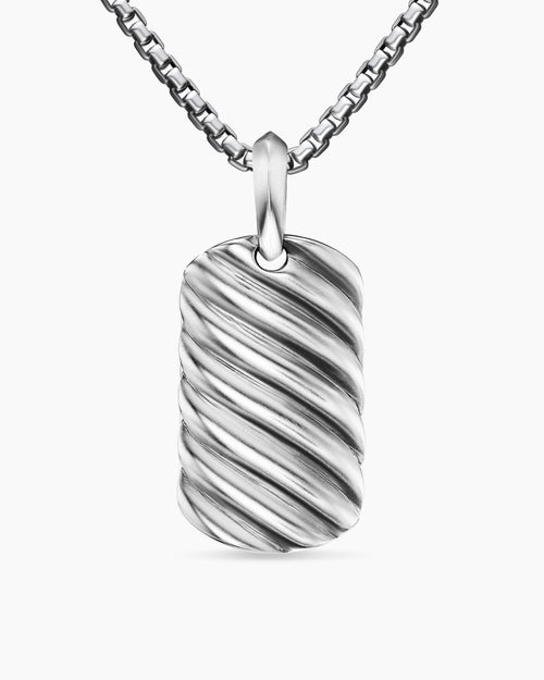 Mens Sculpted Cable Tag in 18K White Gold, 27mm