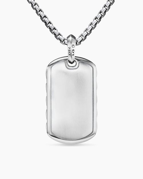 Mens Sculpted Cable Tag in 18K White Gold with Diamonds, 27mm