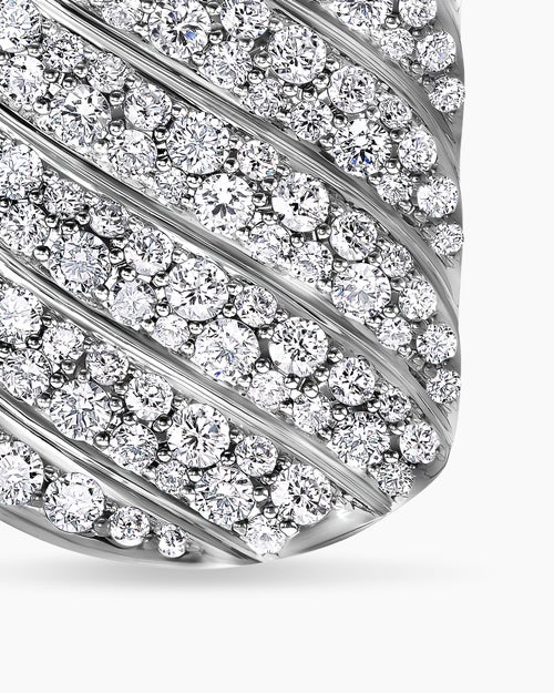 Mens Sculpted Cable Tag in 18K White Gold with Diamonds, 27mm