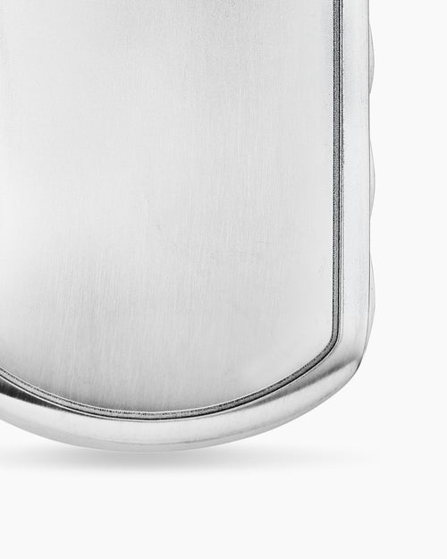 Mens Sculpted Cable Tag in 18K White Gold with Diamonds, 27mm