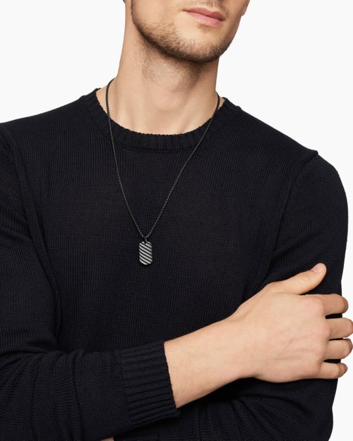 Mens Sculpted Cable Tag in Black Titanium, 27mm