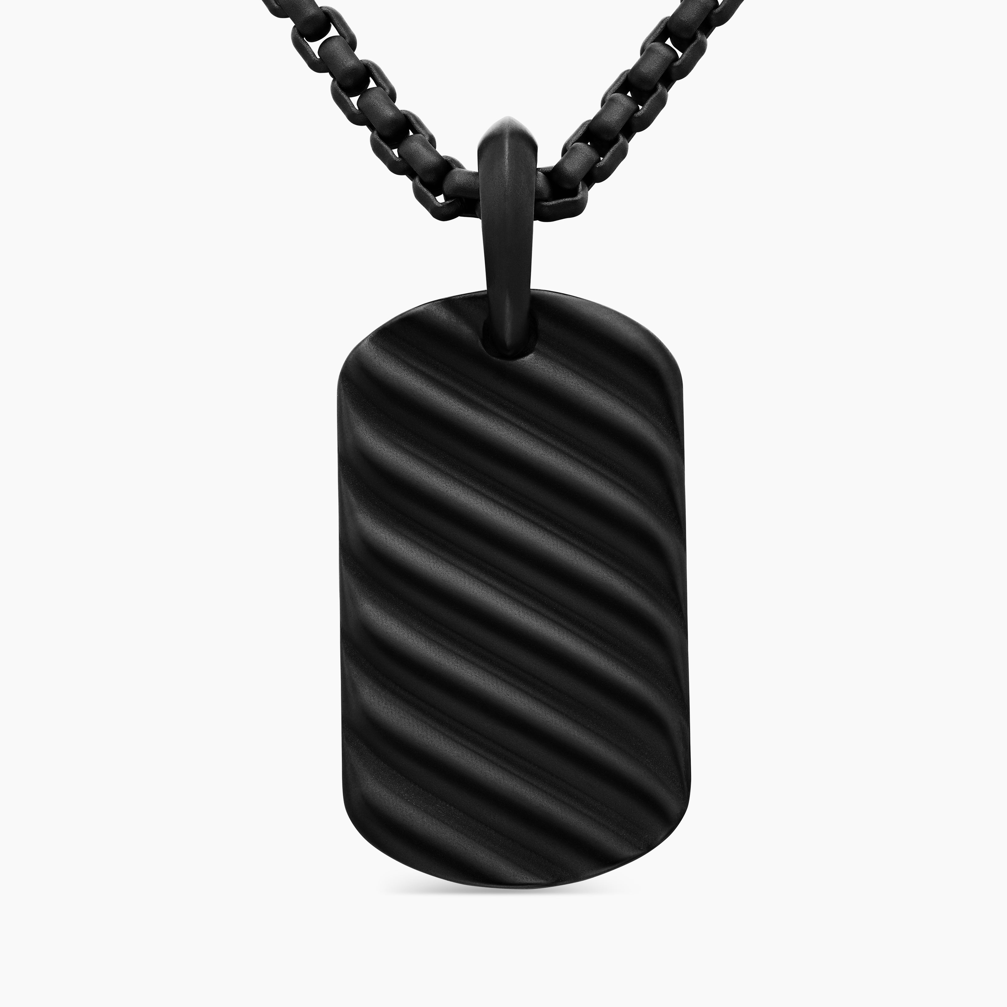 Mens Sculpted Cable Tag in Black Titanium, 27mm