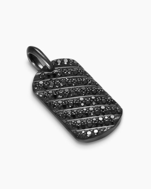 Mens Sculpted Cable Tag in Black Titanium with Black Diamonds, 27mm
