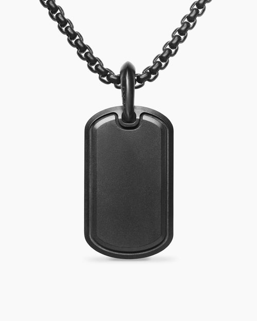 Mens Sculpted Cable Tag in Black Titanium with Black Diamonds, 27mm