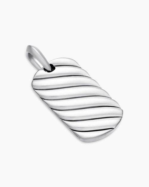 Mens Sculpted Cable Tag in Sterling Silver, 27mm