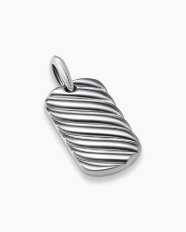 Sculpted Cable Tag in Sterling Silver, 27mm