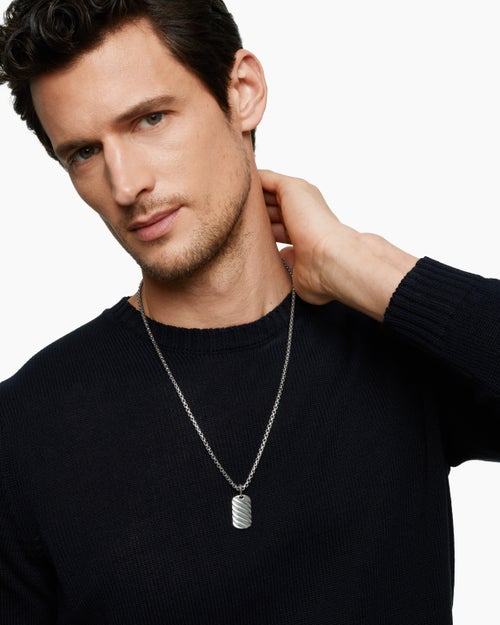 Mens Sculpted Cable Tag in Sterling Silver, 27mm