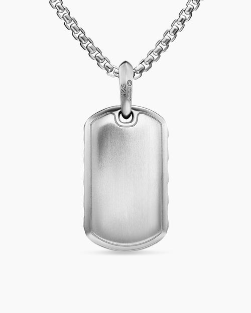 Mens Sculpted Cable Tag in Sterling Silver with Diamonds, 27mm
