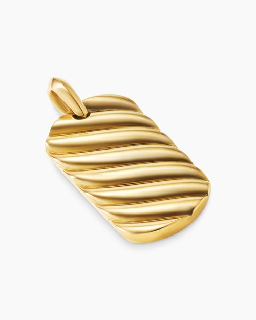 Mens Sculpted Cable Tag in 18K Yellow Gold, 35mm