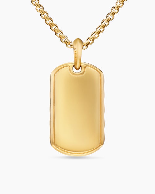 Mens Sculpted Cable Tag in 18K Yellow Gold, 35mm