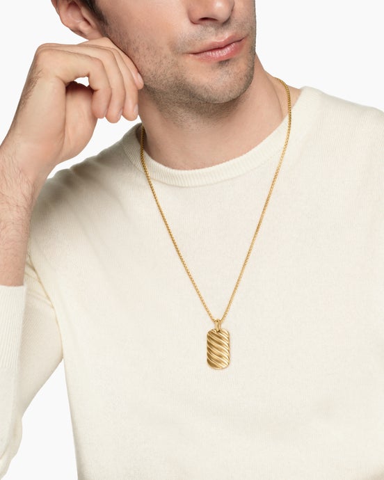 Sculpted Cable Tag in 18ct Yellow Gold, 35mm