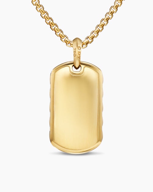 Mens Sculpted Cable Tag in 18K Yellow Gold with Diamonds, 35mm