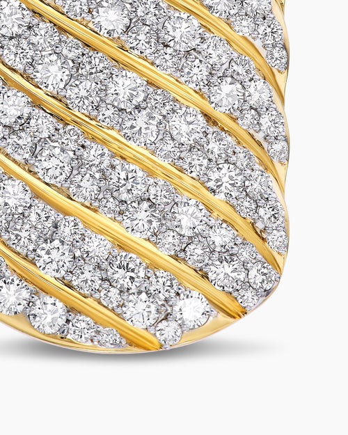 Mens Sculpted Cable Tag in 18K Yellow Gold with Diamonds, 35mm