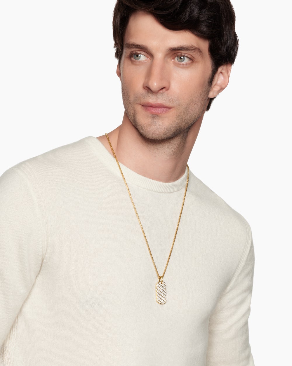 Médaille Sculpted Cable en or jaune 18 carats avec diamants, 35 mm homme