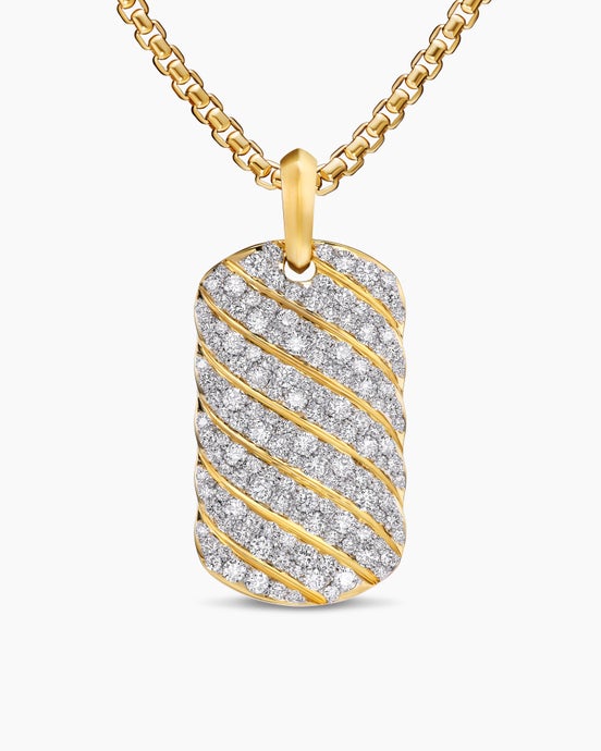 Sculpted Cable Tag in 18ct Yellow Gold with Diamonds, 35mm