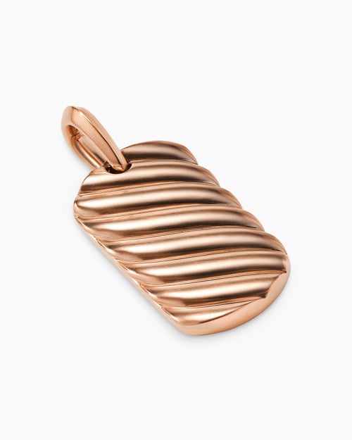 Mens Sculpted Cable Tag in 18K Rose Gold, 35mm