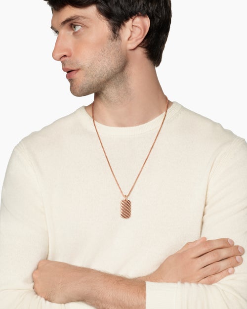Mens Sculpted Cable Tag in 18K Rose Gold, 35mm