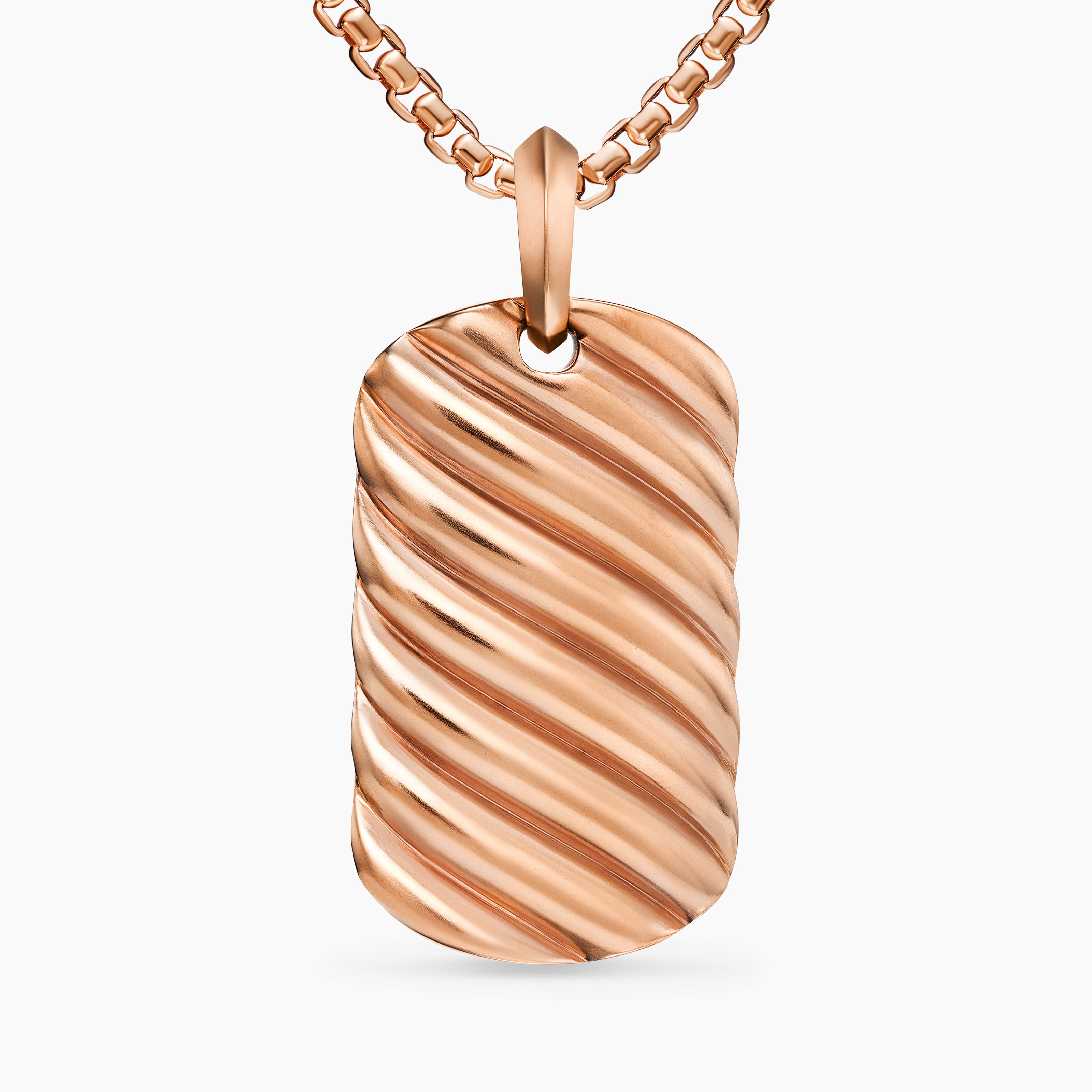 Mens Sculpted Cable Tag in 18K Rose Gold, 35mm