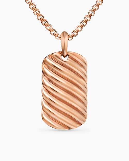 Mens Sculpted Cable Tag in 18K Rose Gold, 35mm