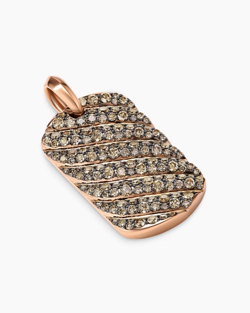 Mens Sculpted Cable Tag in 18K Rose Gold with Cognac Diamonds, 35mm