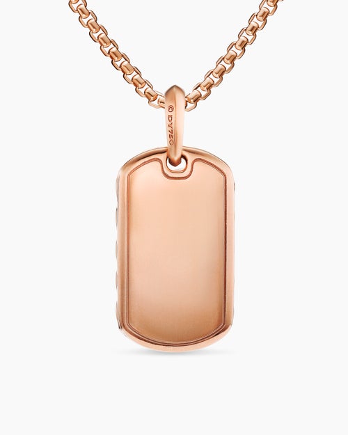 Mens Sculpted Cable Tag in 18K Rose Gold with Cognac Diamonds, 35mm
