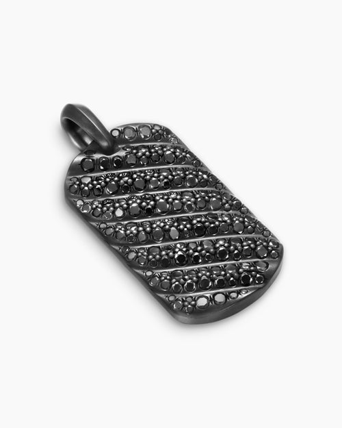 Mens Sculpted Cable Tag in Black Titanium with Black Diamonds, 35mm