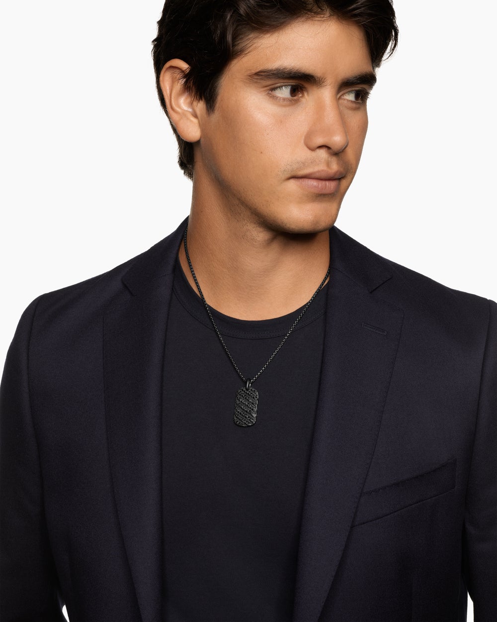 Médaille Sculpted Cable en titane noir avec diamants noirs, 35 mm homme