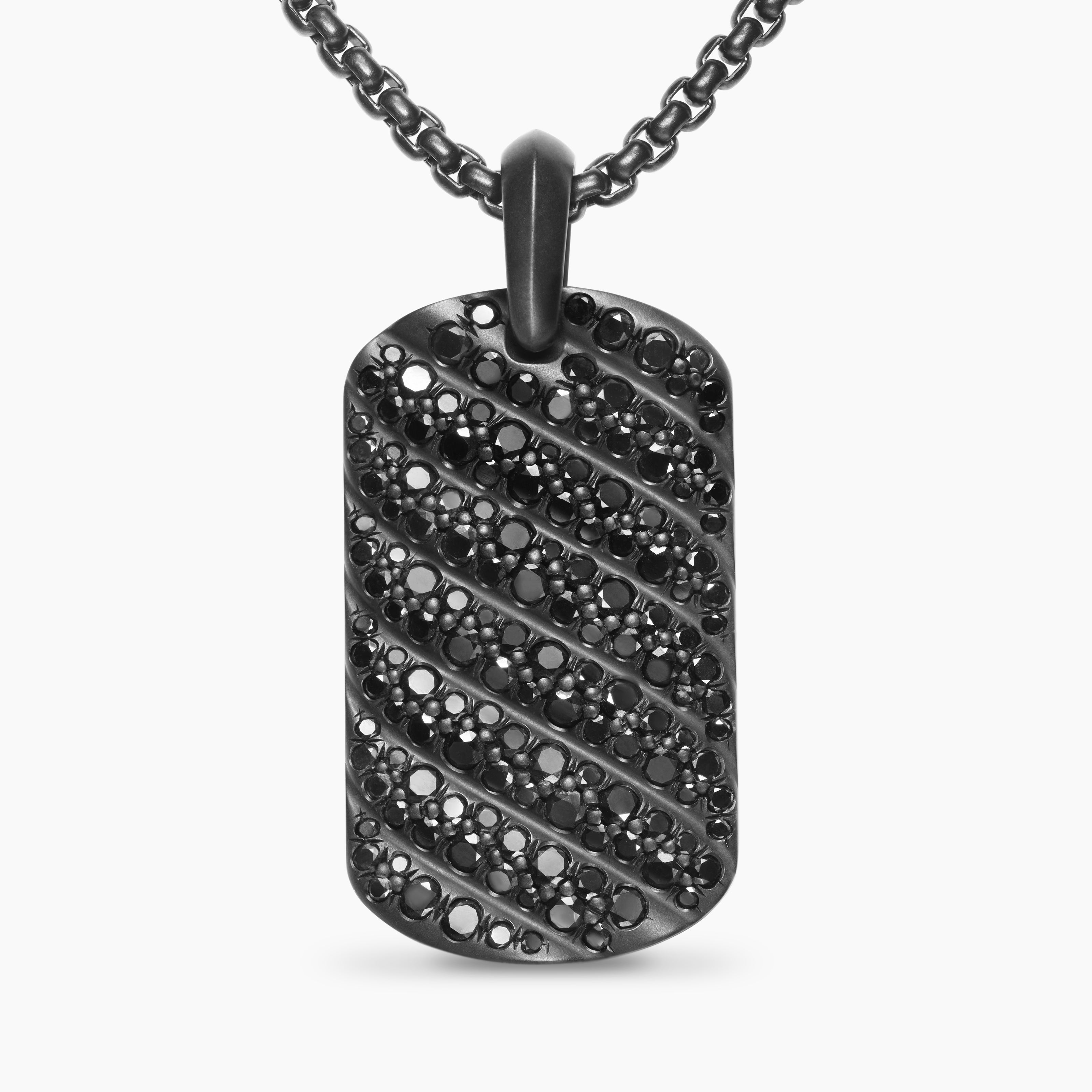 M&eacute;daille Sculpted Cable en titane noir avec diamants noirs, 35 mm hommes 