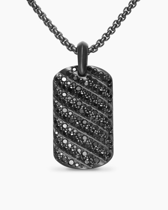 Sculpted Cable Tag in Black Titanium with Black Diamonds, 35mm