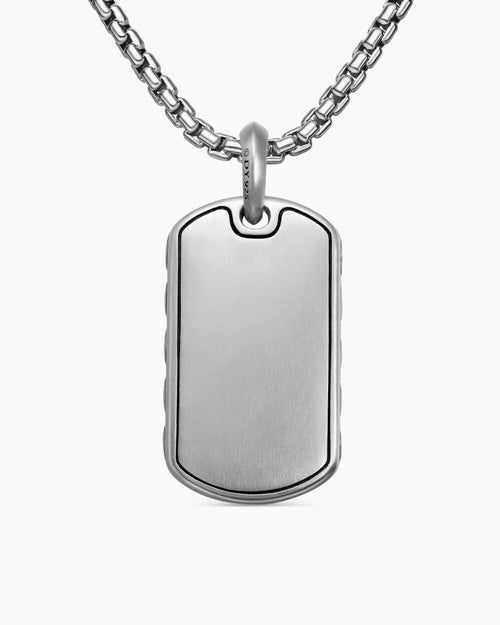 Mens Sculpted Cable Tag in Sterling Silver, 35mm