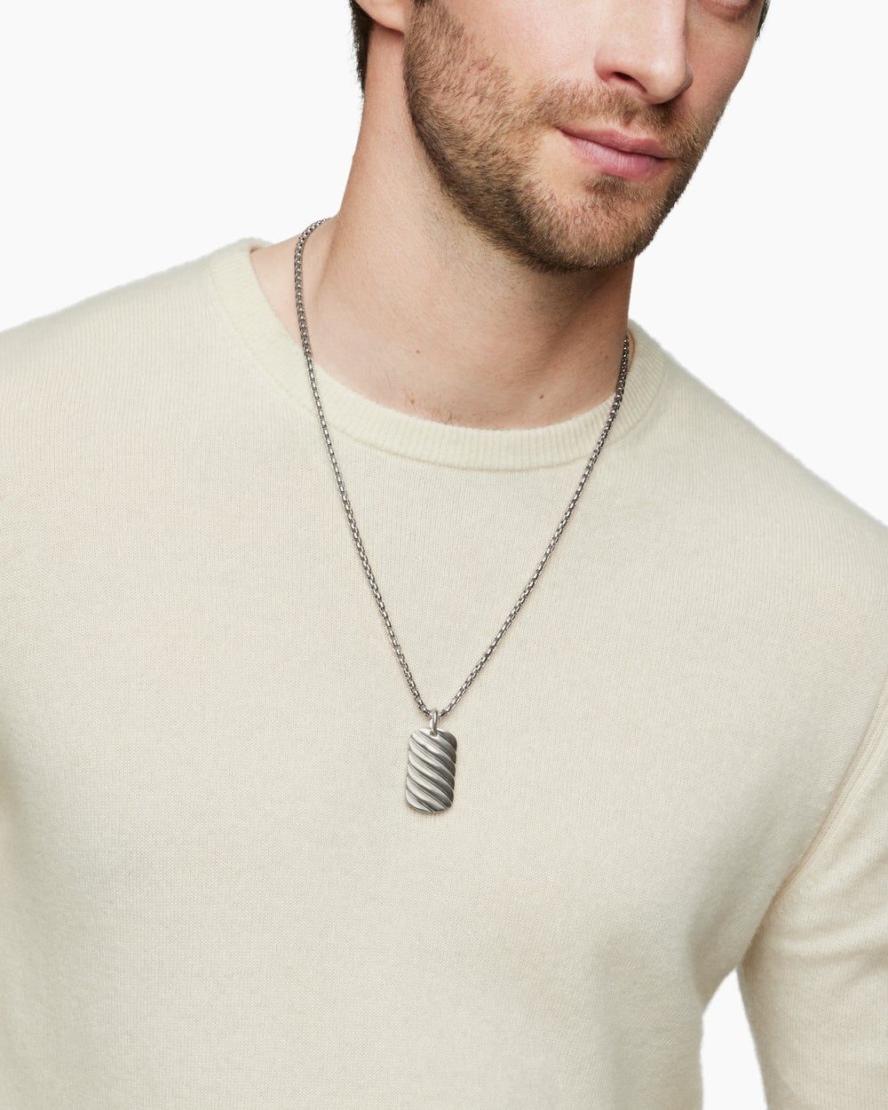 Mens Sculpted Cable Tag in Sterling Silver, 35mm