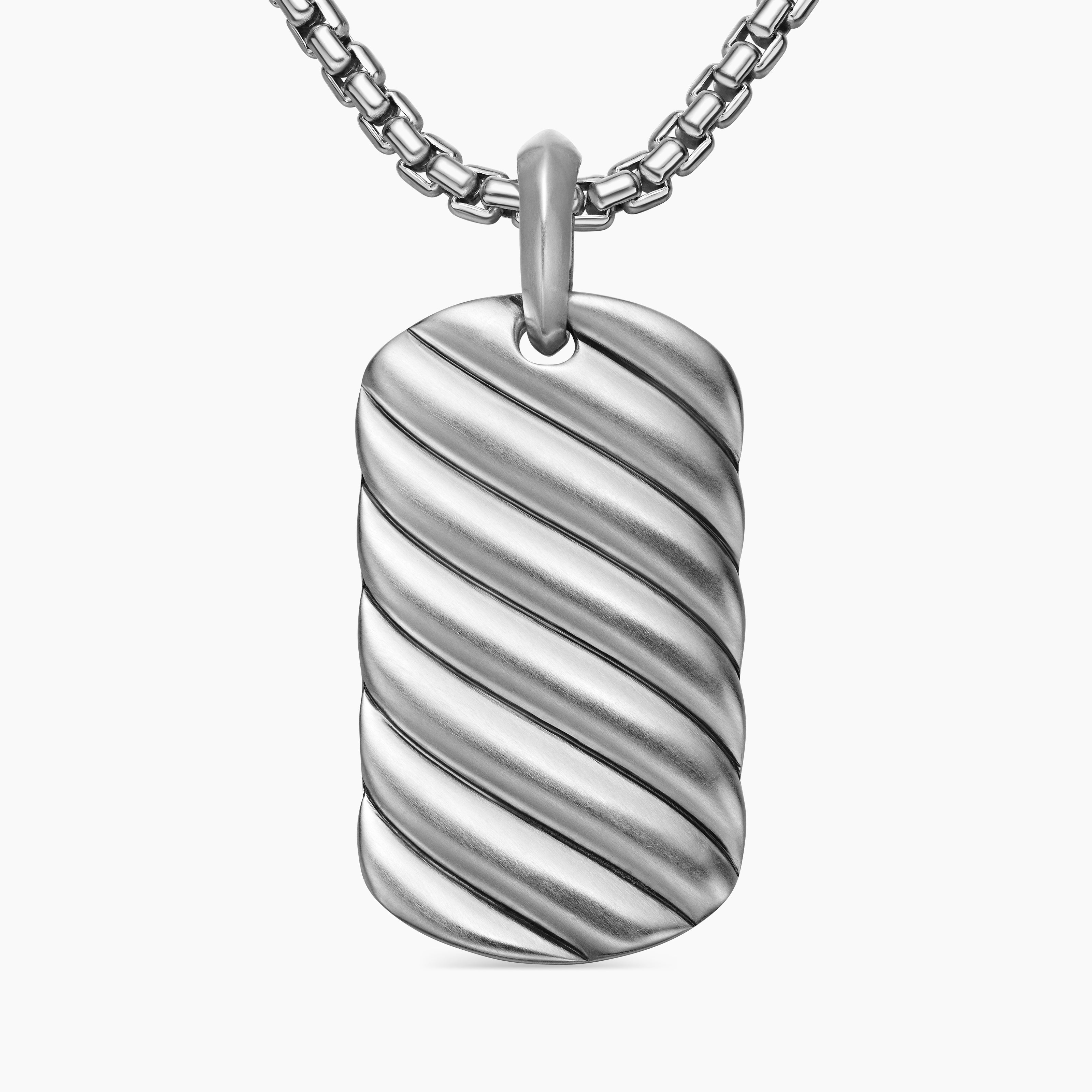 Mens Sculpted Cable Tag in Sterling Silver, 35mm